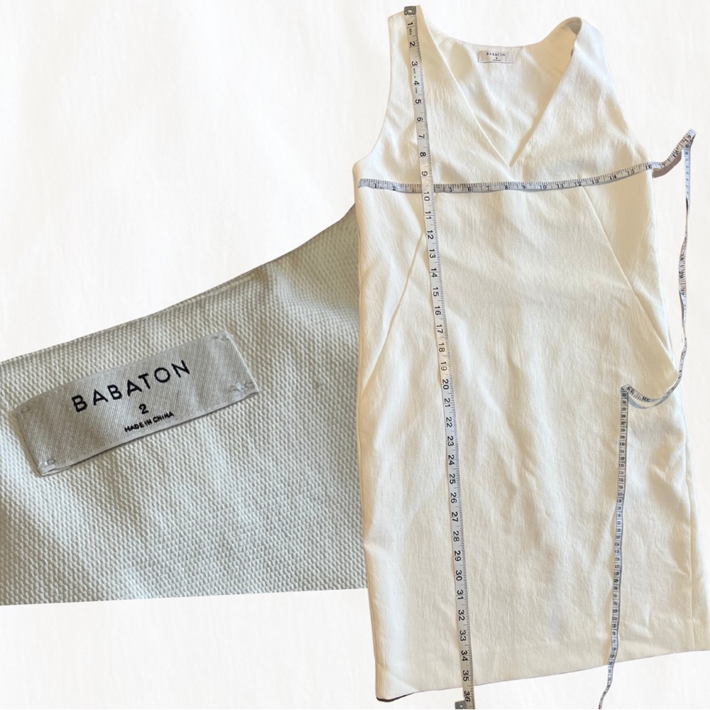 Babaton White V-Neck Dress with Pockets - Size 2 - Picture 2 of 4